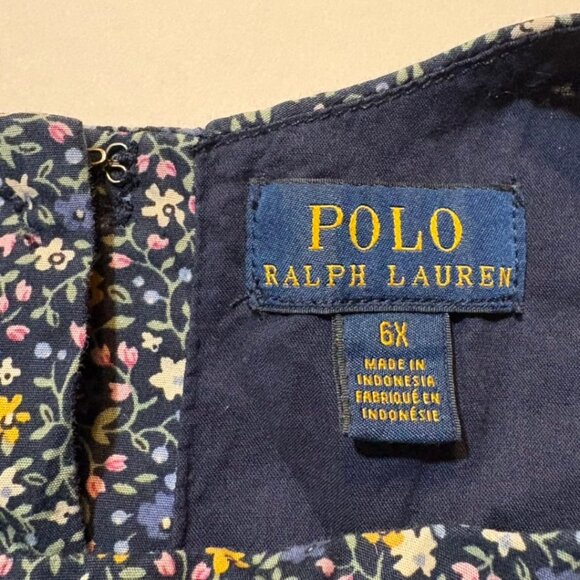 Polo Ralph Lauren Girls Blue Floral Cotton Dress 6X Sleeveless Pockets - Picture 2 of 11